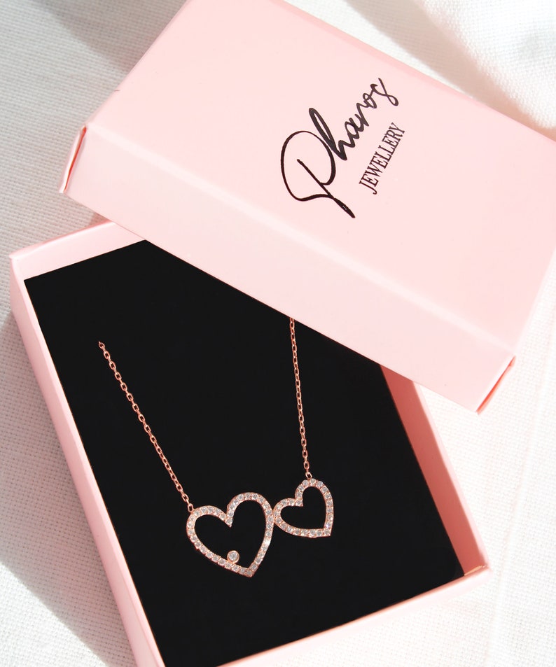 Double Heart Necklace Love Necklace Mother Child Necklace Two Hearts Necklace Gift for Her Gift for Mom