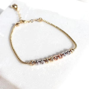 Pulsera satélite de cuentas dóricas de oro macizo de 14 quilates: cadena de palomitas de maíz bicolor tricolor imagen 6