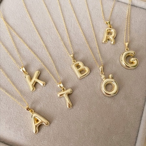 14K Gold Plated Bubble Letter Necklace, Sterling Silver Balloon Initial ...