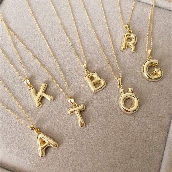 14K Gold Plated Bubble Letter Necklace, Sterling Silver Balloon Initial Name Pendant, Personalized Custom Gift for Her, Bridesmaid Gifts