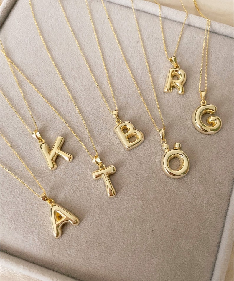 14K Gold Plated Bubble Letter Necklace Sterling Silver Etsy