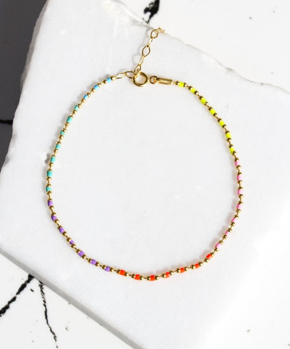 Rainbow Satellite Bead Anklet Ankle Bracelet Adjustable Sterling Silver Rainbow Satellite Bead Anklet Ankle Bracelet Adjustable Sterling Silver