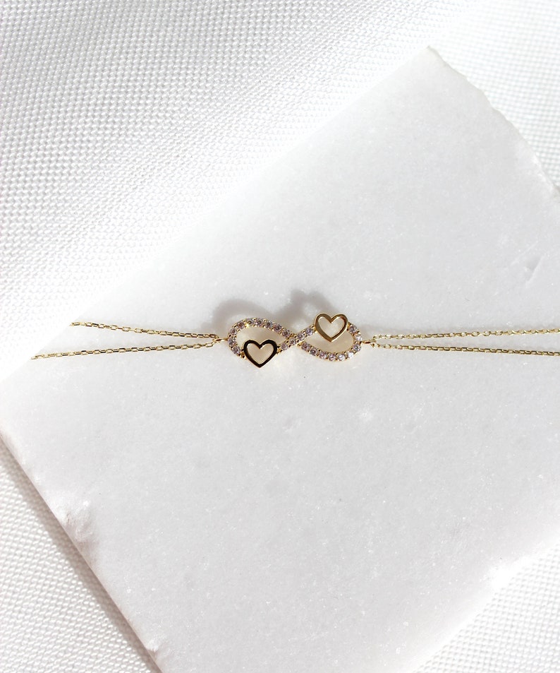 Heart and Infinity Symbol Bracelet 14K Solid Gold Double Heart Bracelet Eternity Bracelet Bridal Jewelry Valentine/'s Day Gift