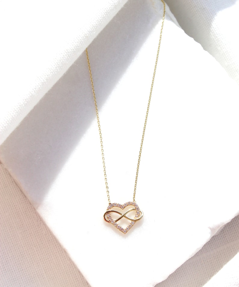 14K Solid Gold Intertwined Heart and Infinity Symbol Necklace, Eternity Eternal Love Pendant, Infinite Love Layering Necklace, Gift for Her image 7