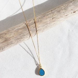 Mosaic Turquoise Teardrop Necklace, Sterling Silver Raw Turquoise Drop Necklace, 14K Gold Plated Blue Gemstone Pendant, Dainty Gift for Her image 6