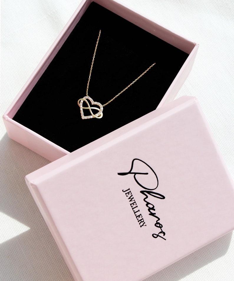 14K Solid Gold Intertwined Heart and Infinity Symbol Necklace, Eternity Eternal Love Pendant, Infinite Love Layering Necklace, Gift for Her image 5