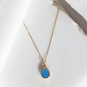 Mosaic Turquoise Teardrop Necklace, Sterling Silver Raw Turquoise Drop Necklace, 14K Gold Plated Blue Gemstone Pendant, Dainty Gift for Her image 3