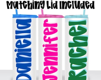 Vaso personalizado con nombre – Tapa de color, sublimado, viaje a la playa, regalo personalizado, fuente bonita, fuente brillante y divertida. ¡Compra 3 y llévate 1 gratis!