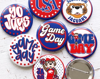 Botones con el espíritu del día del partido - Pines personalizados para fiestas previas al partido de fútbol americano - Accesorios para camisetas de equipos deportivos - Compra 4 por 19.99 Alabama Jags