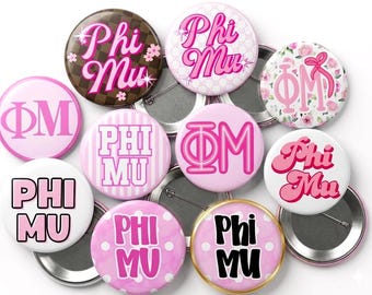 Botones con alfiler PHI MU - Pines personalizados para fiestas previas a partidos de fútbol - Accesorios para camisetas de hermandad - COMPRA 4 por 19.99 mamá hermana hermana pequeña hermana mayor