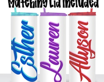 Vaso personalizado con nombre – Tapa de color, sublimado, viaje a la playa, regalo personalizado, fuente bonita, fuente brillante y divertida. ¡Compra 3 y llévate 1 gratis!