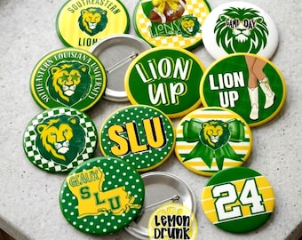 Botones de apoyo para el día del partido de SLU Southeastern Louisiana - Pines personalizados para fiestas previas al partido - Accesorios para mostrar el orgullo por el equipo - Compra 4 por 19.99