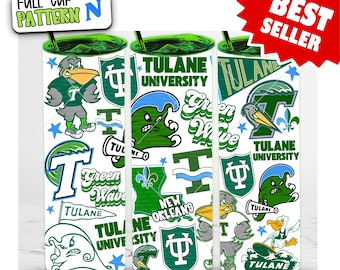 Vaso térmico personalizado de 20 onzas con diseño de la ola verde de Tulane, ideal como regalo de graduación.