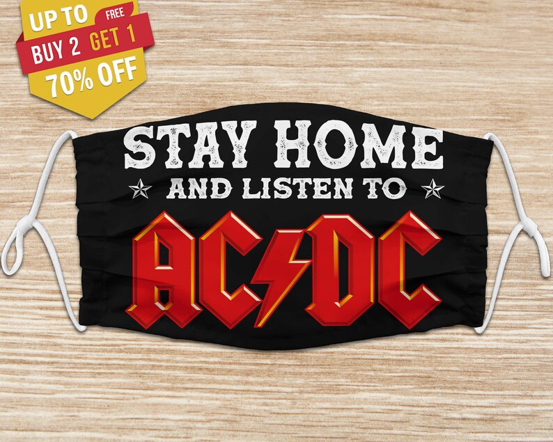 Stay Home And Listen To Acdc Rock Band Music Face Mask Cover Etsy