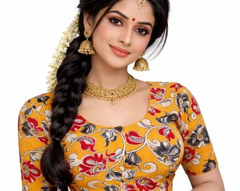 Kalamkari Cotton Saree Blouse | Handmade Indian Choli Top | Multiple Colors & Designs | Daily Wear Blouse