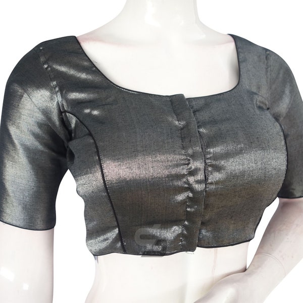 Grey Color Saree Blouse,Tissue silk Readymade blouse, Indian Choli Top USA