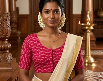 Cotton Printed Saree Blouse: Readymade Indian Top - USA Shipping,Princess cut