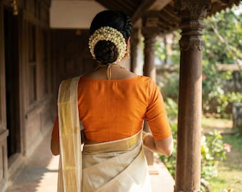 Semi-Silk Boat Neck Saree Blouse: Princess Cut, Cotton Lined, Ready-to-Wear