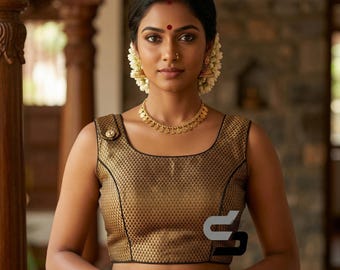 Boat Neck Brocade Silk Designer  Readymade saree blouse, Indian choli top USA, Princess cut