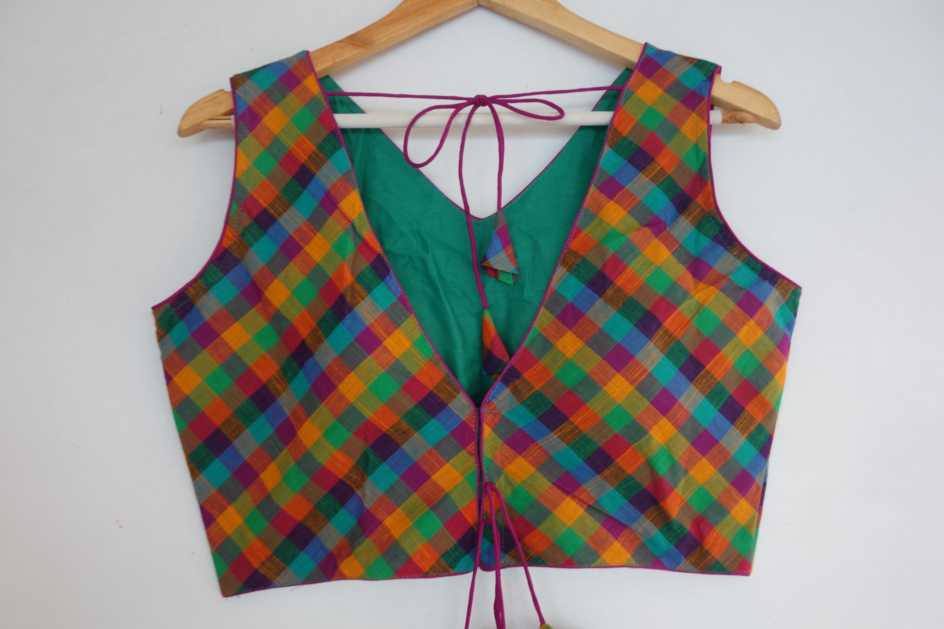 Cotton Checks Designer Readymade saree blouse With Tassels | Etsy