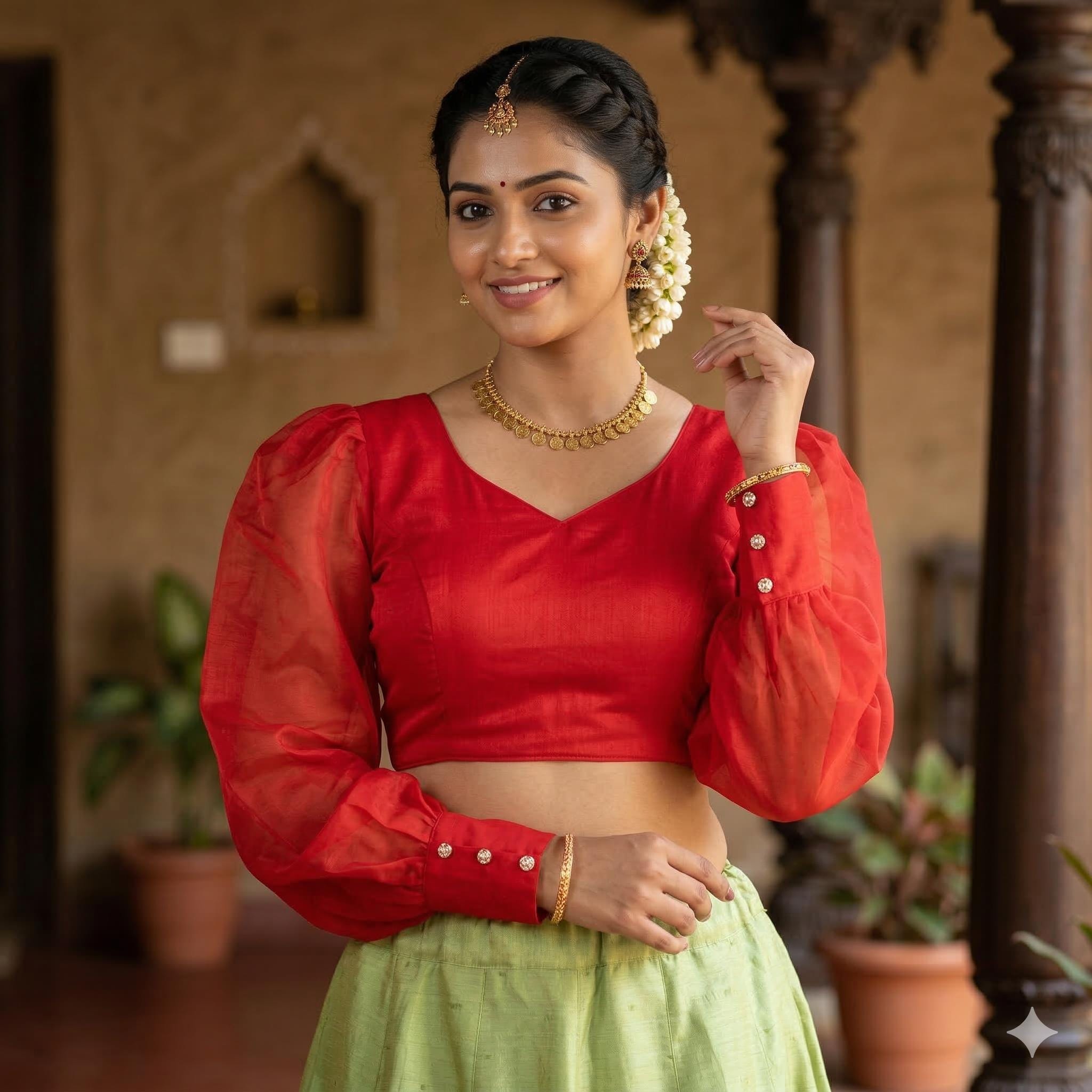 Luxurious Organza Balloon Sleeve Saree Blouse | Sheer & Chic