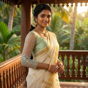Pastel Green Net Saree Blouse: Foil Mirror, Bracelet Sleeves ,Princess cut