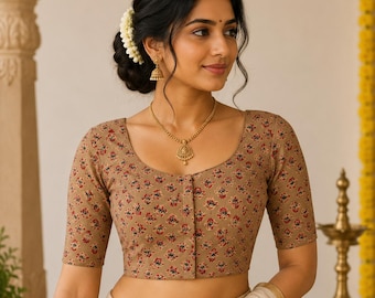 Beige Color Cotton Saree Blouse, Trendy Readymade Blouse ,Princess cut