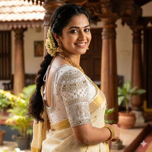 Off White Aari Silk Saree Blouse Majestic Elephant Wedding Elegance, Princess cut
