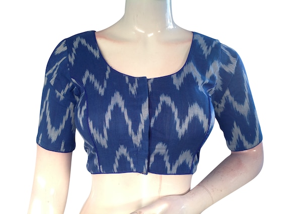 Blue Color Ikkat Cotton Readymade Saree Blouse - Etsy