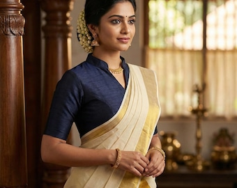 Semi Silk Saree Blouse: Readymade Indian Choli Top, Collar Neck, Princess cut