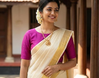 Semi-Silk Saree Blouse: Boat Neck, Cotton Lined, Front Open, Princess cut