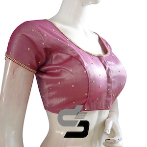 Magenta Color Moti Tissue silk Readymade saree blouse From D3 Blouses, Indian Designer Blouses in USA
