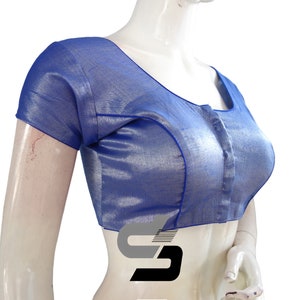 Royal Blue Color Tissue silk Readymade saree blouse From D3 Blouses, Indian Designer Blouses in USA