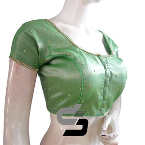 Green Color Moti Tissue silk Readymade saree blouse From D3 Blouses, Indian Designer Blouses in USA