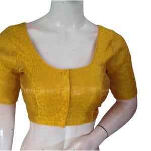 Yellow color  Plus-Size Brocade Silk Readymade Saree Blouse | USA