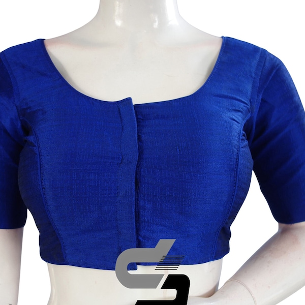 Royal Blue Color Plain Semi Silk Readymade Saree Blouse, Indian Choli Top in USA