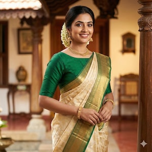Semi-Silk Saree Blouse: Stitched Boat Neck, Padded Front Open,Princess cut