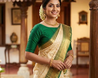 Semi-Silk Saree Blouse: Stitched Boat Neck, Padded Front Open,Princess cut