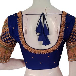 Midnight Bloom: Aari Handwork Readymade Silk Blouse for Your Wedding Sarees | USA
