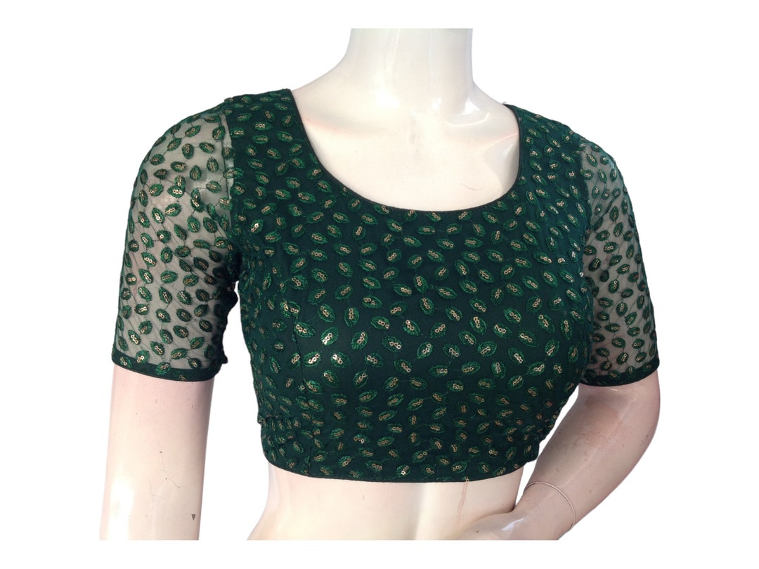 Buy Dark Green Sequin Saree Blouse Indian Designer Wear USA Online in  India
