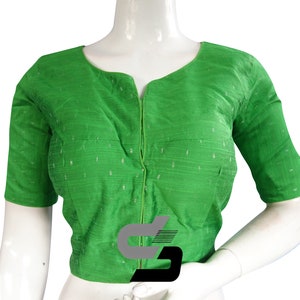 Green Color Semi Silk Designer Readymade Saree Blouse