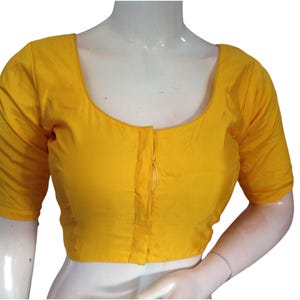 Sunny Sophistication: Silk Cotton Plain Saree Readymade Blouse | USA