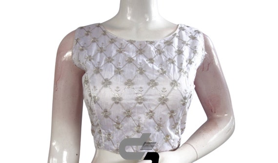 Silver Boat Neck Designer Saree Blouse - Elegant \u0026 Modern | USA - Etsy UK