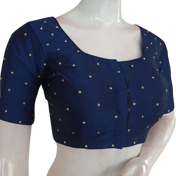 Navy Blue Saree Blouse,Plain Moti Stone Work Readymade Blouse, Indian Ethnic Choli top USA