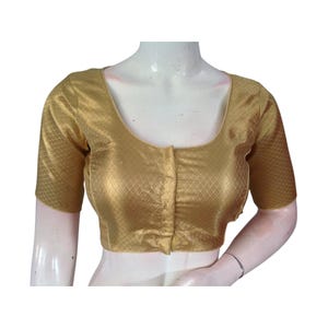 Timeless Elegance, Modern Fit: Gold Brocade Silk Readymade Saree Blouse | USA