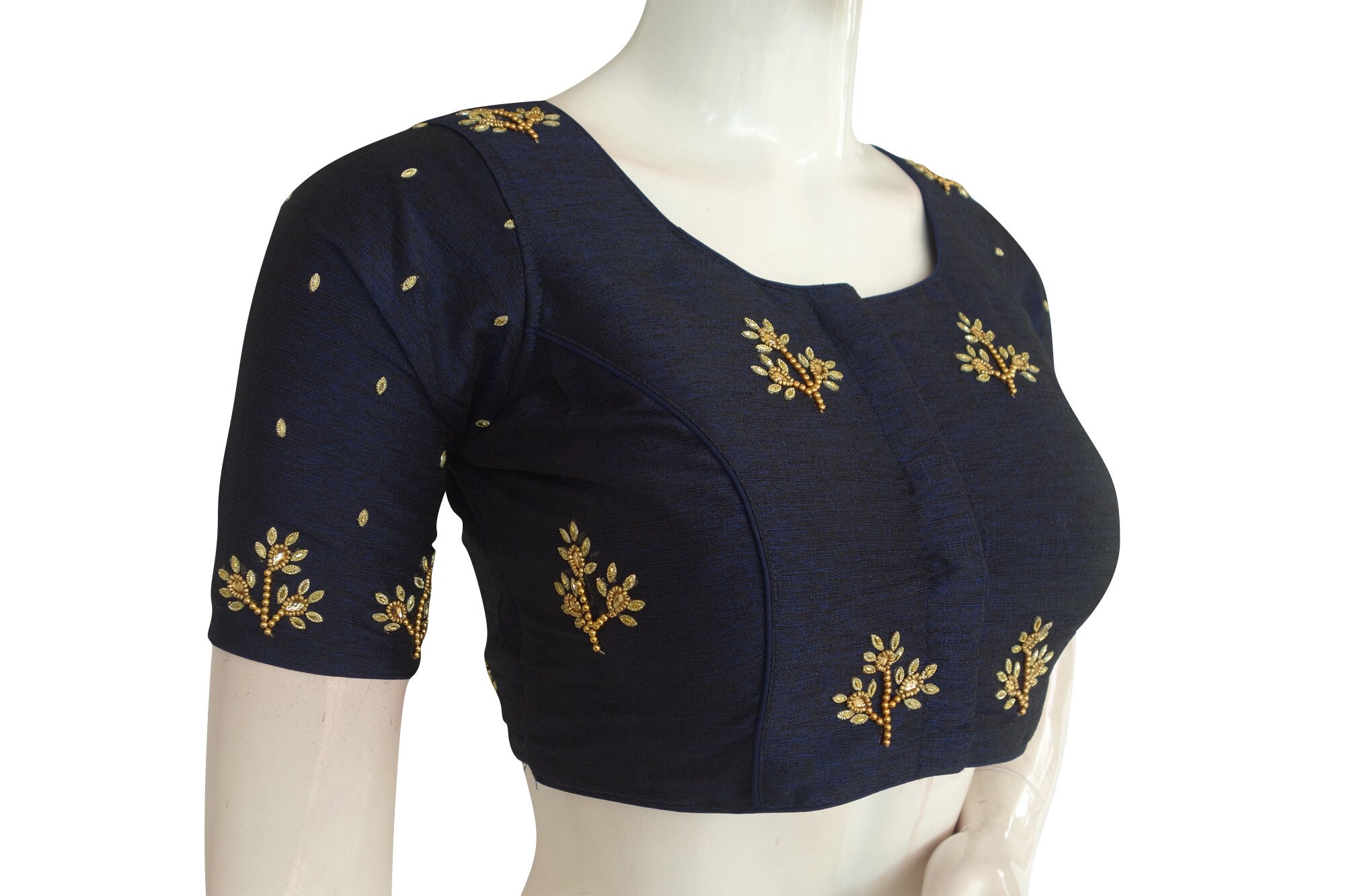 navy blue blouse aari work