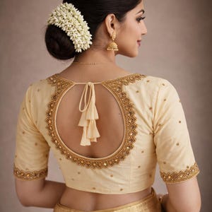 Blusa nupcial IndianSilk Saree - Diseño hecho a mano con espejo Aari, corte princesa, EE. UU.