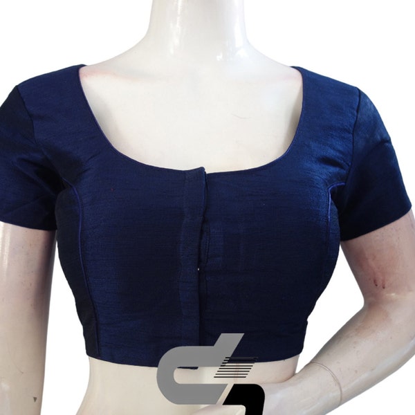 Navy Blue Saree Blouse USA, Plain Readymade Blouse, Trendy silk saree blouse, Indian Choli Top in USA.