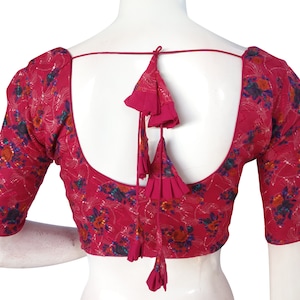 Magenta Color Semi Silk Printed Readymade Saree Blouse