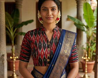 Modern Ikat Collar Blouses | Ready-to-Wear Saree Tops USA,Princess cut